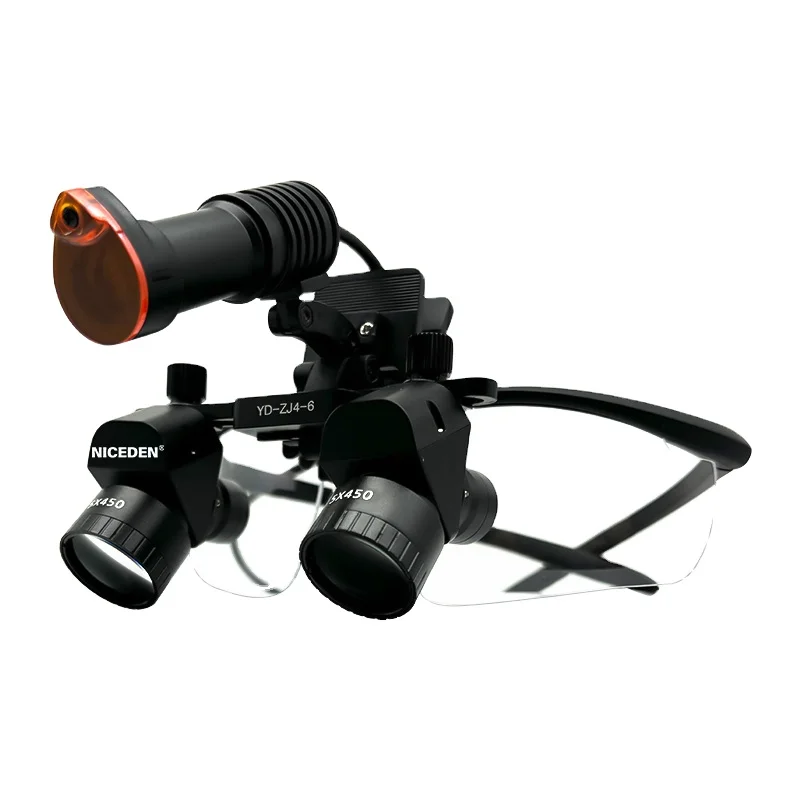Loupes Head-mounted 4X-6X Magnifying Glass with 45° Corner Oral Headlight for Dentist Surgery Medical Use
