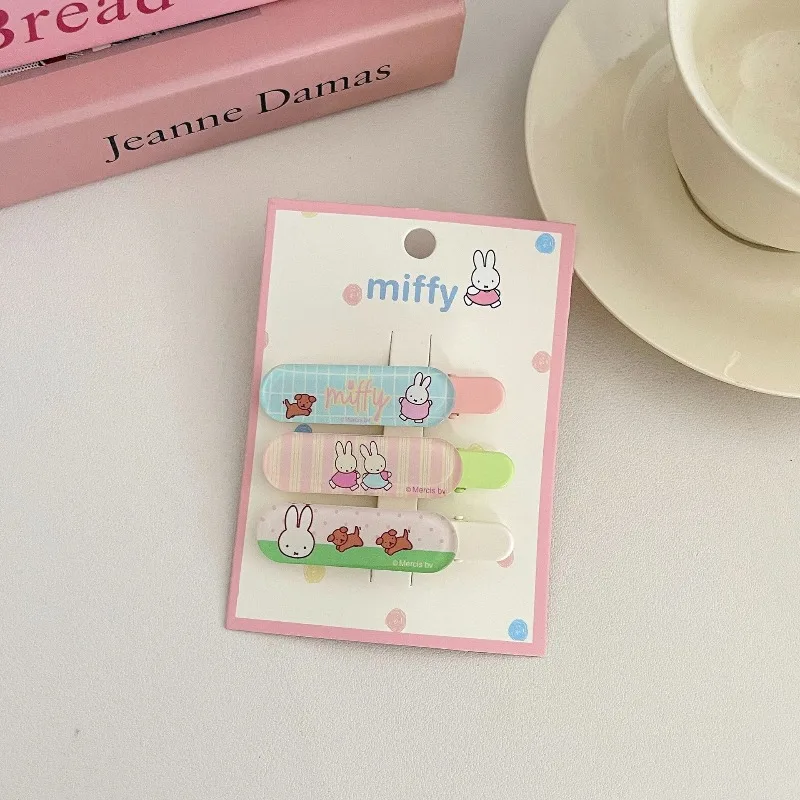 Cartoon Miffy Rabbit Checkered Series Hair Clip for Girls Kawaii Bow Duck Billed Clip One Word Clip Children's Festival Gift