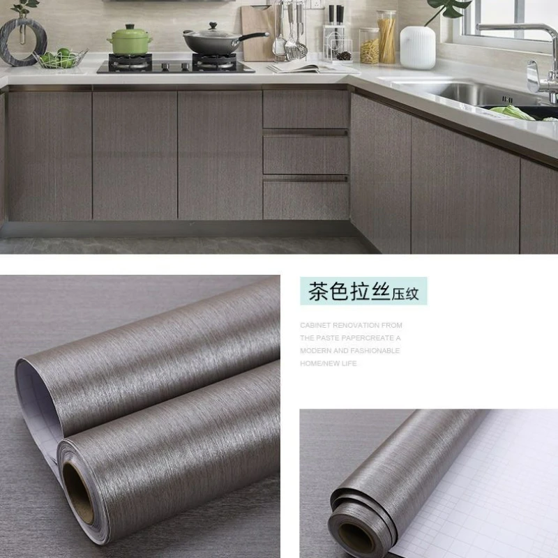 Brushed Metal Wallpaper Self-adhesive Cabinet Cabinet Door Waterproof and Oil-proof Kitchen Countertop Ti Decoration Sticker