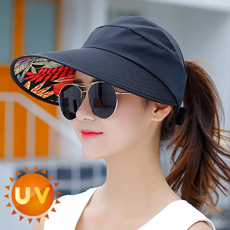 Summer Sun Hat for Women Wide Brim Print Foldable Visors Suncreen Uv Protection Lady Beach Floppy Cap Girls Holiday Baseball Cap