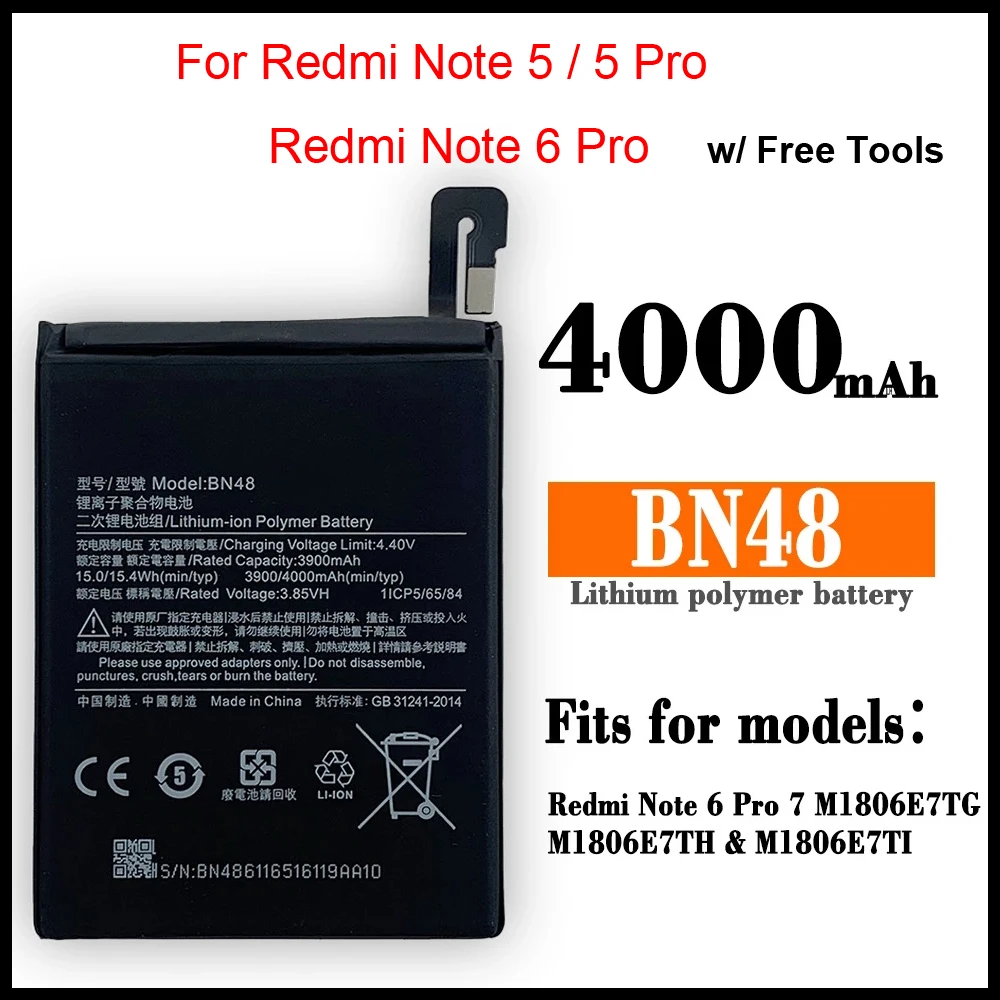 

Quality Phone Battery BN48 For Xiaomi Redmi Note 5 Note5 Note6 6 Pro High Quality 4000mAh Phone Replacement Batteries