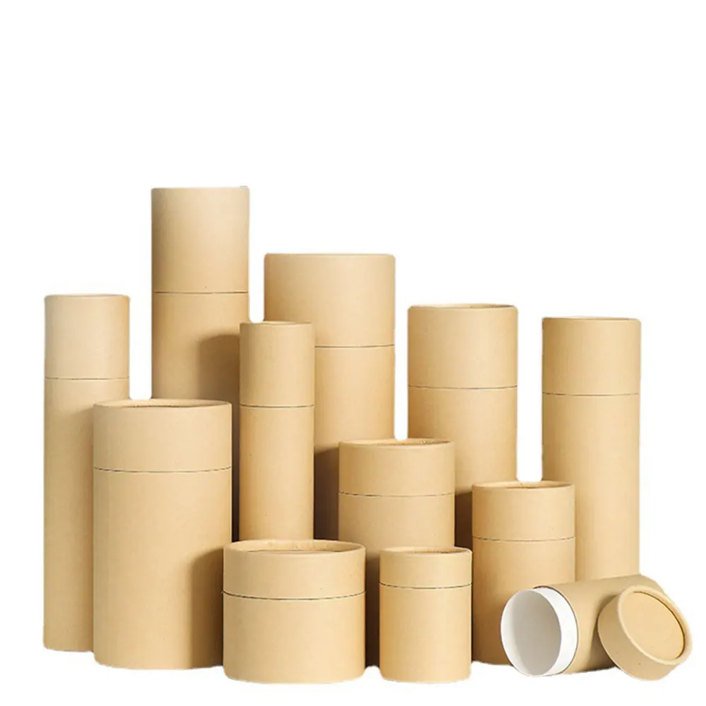 2PCS Brown Round Packaging Boxes Kraft Paper Tube Eco Friendly Tea Sealing Storage Snack Candy Box Tea Packaging Can