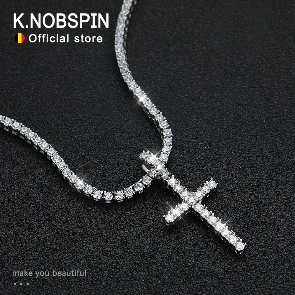 

New Full Moissanite Tennis Necklace with Pendant 925 Sterling Sliver Plated 18k Chain for Man Sparkling HipHop Party Jewely