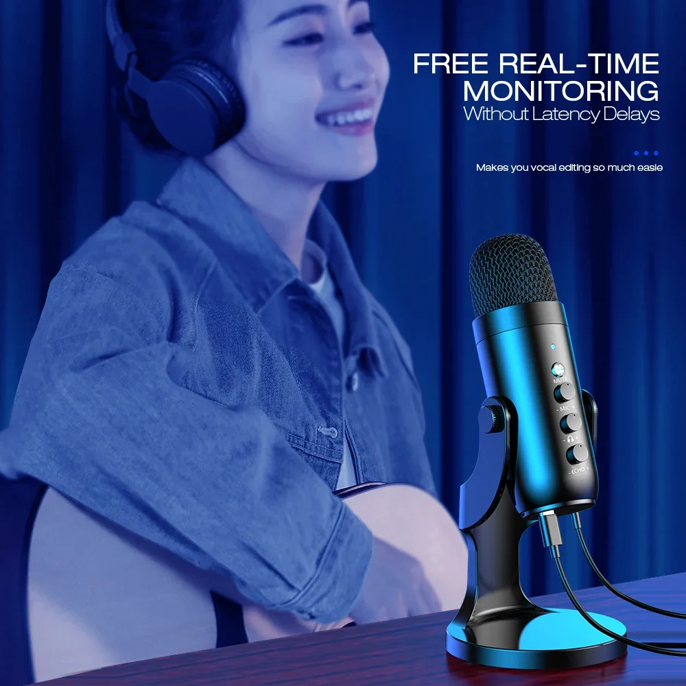 Haomuren Microfono a condensatore USB professionale Microfono di registrazione Youtube per PC Computer Telefono Gaming Streaming Podcasting K66