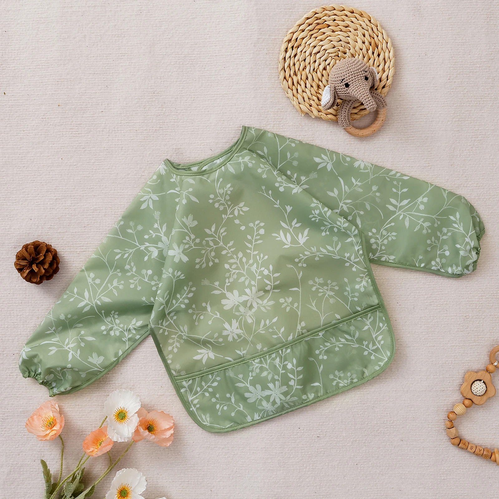 

Kangobaby #My Soft Life# Hot Sale Waterproof Baby Long Sleeve Feeding Bib Fashion Full Body Cover