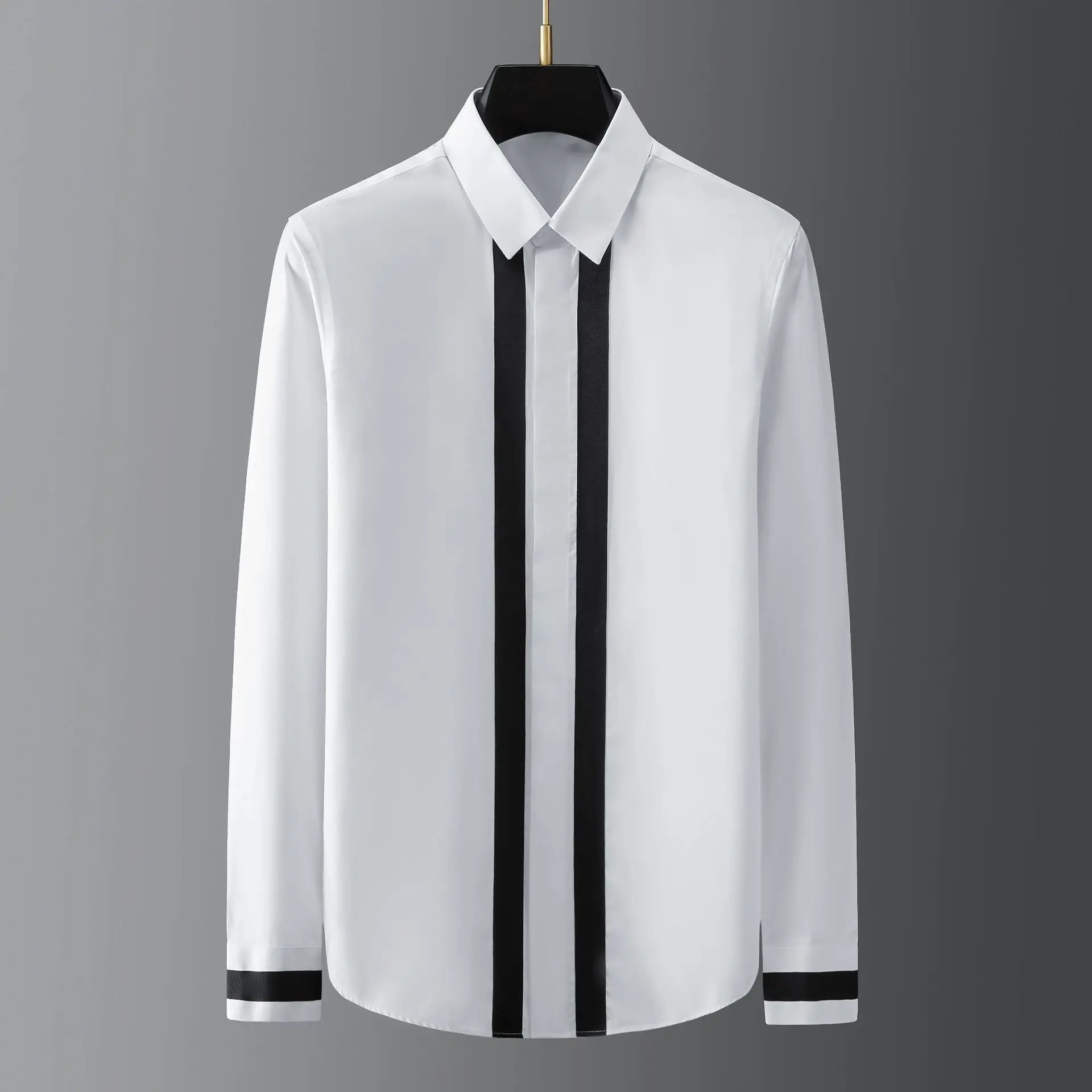 Ribbon Stitching Men's Shirts Long-sleeved Casual Shirt Business Dress Shirts Streetwear Social Party Stage Performance Costumes