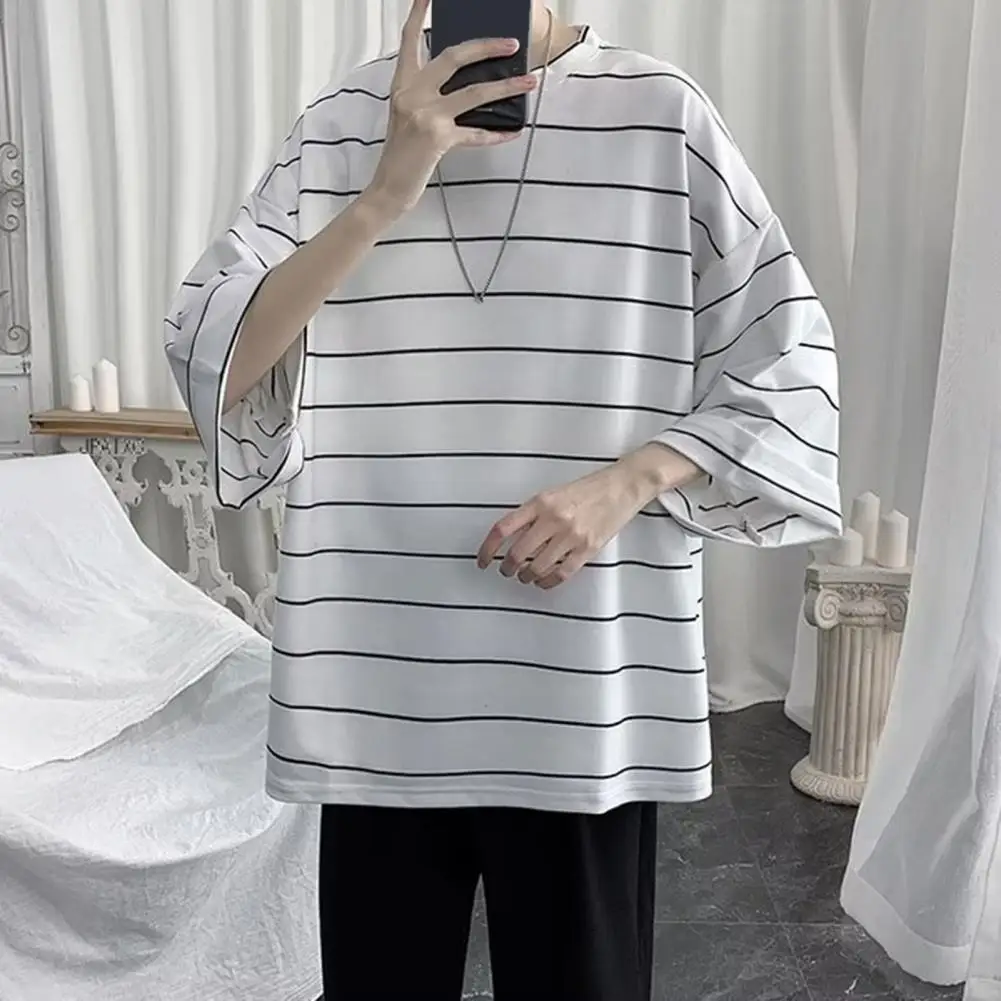 Cool Striped Patchwork T-Shirt Men Autumn Oversize Tops Boys Solid Long Sleeve T Shirt Fashion Japanese Gothic Japan T Shirt