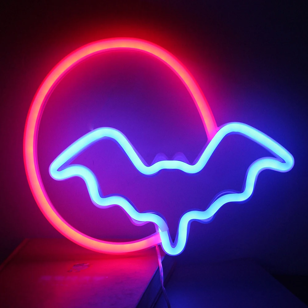 Bat Neon Sign LED Night Lights USB Battery Powered Halloween Wall Decoration Indoor Neon Wall Hanging Lamp For Home Bar Party