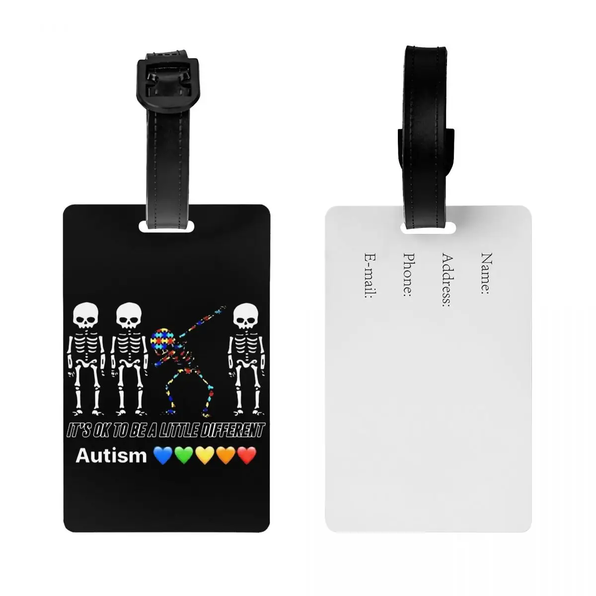 Custom Dare To Be Yourself Skeleton Dabbing Autism Awareness Luggage Tags Custom Baggage Tags Privacy Cover ID Label