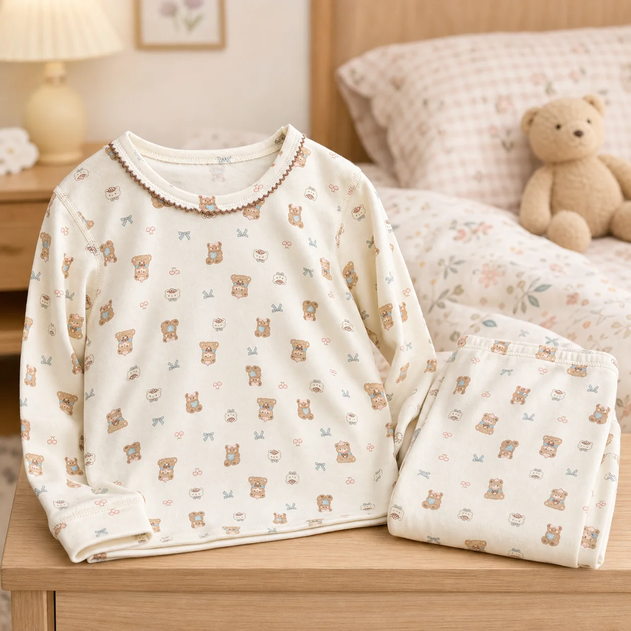 Girls’ Loungewear Set, Long Sleeve Top and Pants Soft and Comfy Cute Printed Pajamas
