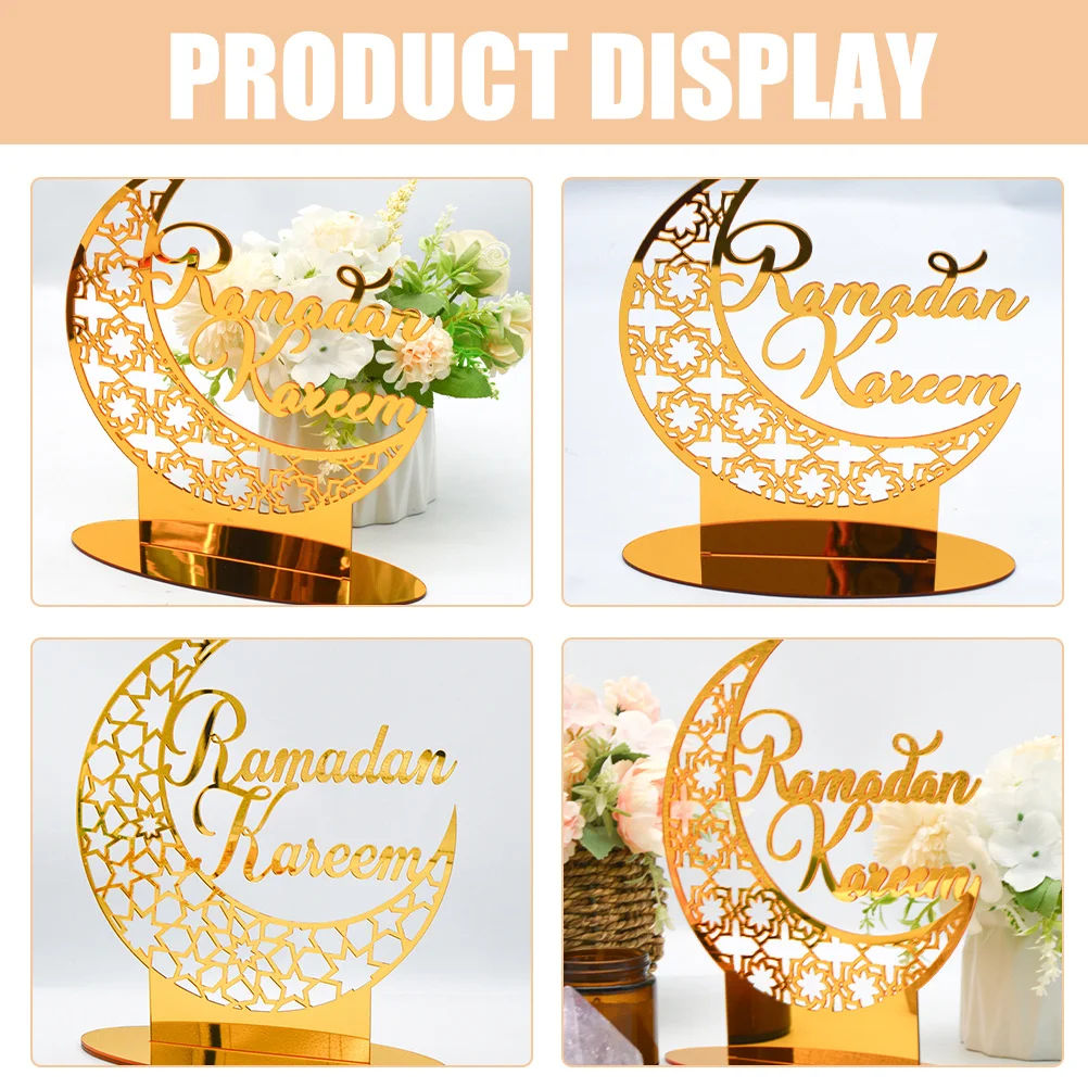 

Acrylic Eid Mubarak Ornament Double-Sided Gold Moon Tabletop Decoration Festival Wedding Party Supplies Indoor Holiday Decor
