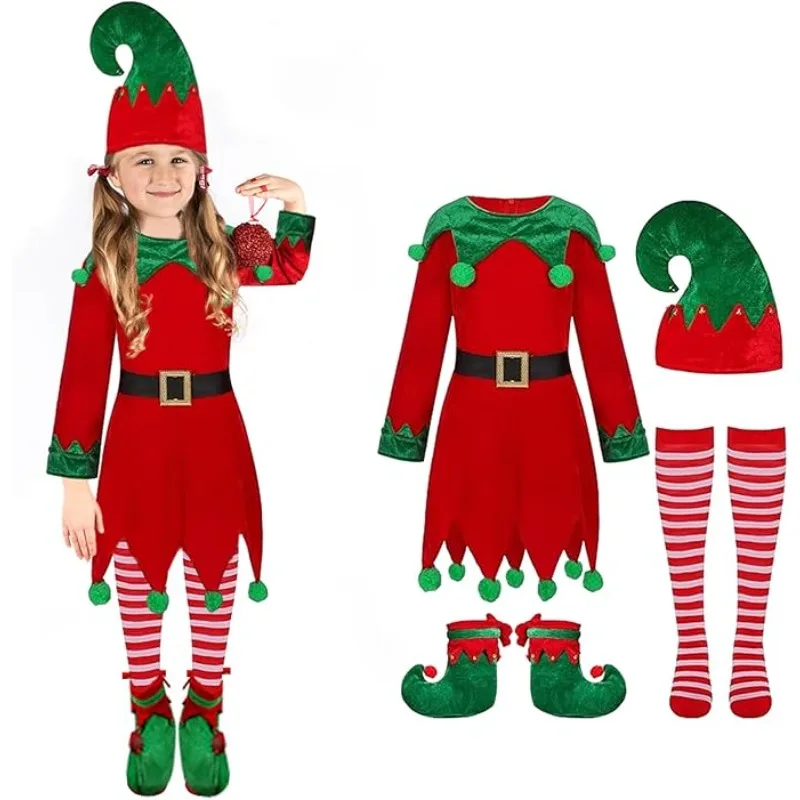 

Christmas Elf Cosplay Dress Boys Xmas Santa's Helper Role Play Costume Outfits Girls Carnival Party School Stage Performance