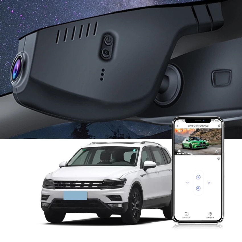 4K Dash Cam for Volkswagen Tiguan MK2 2016-2024/ for VW TYRON X 2023 / UP, E-Up 2019-2025, Built-in WIFI&APP