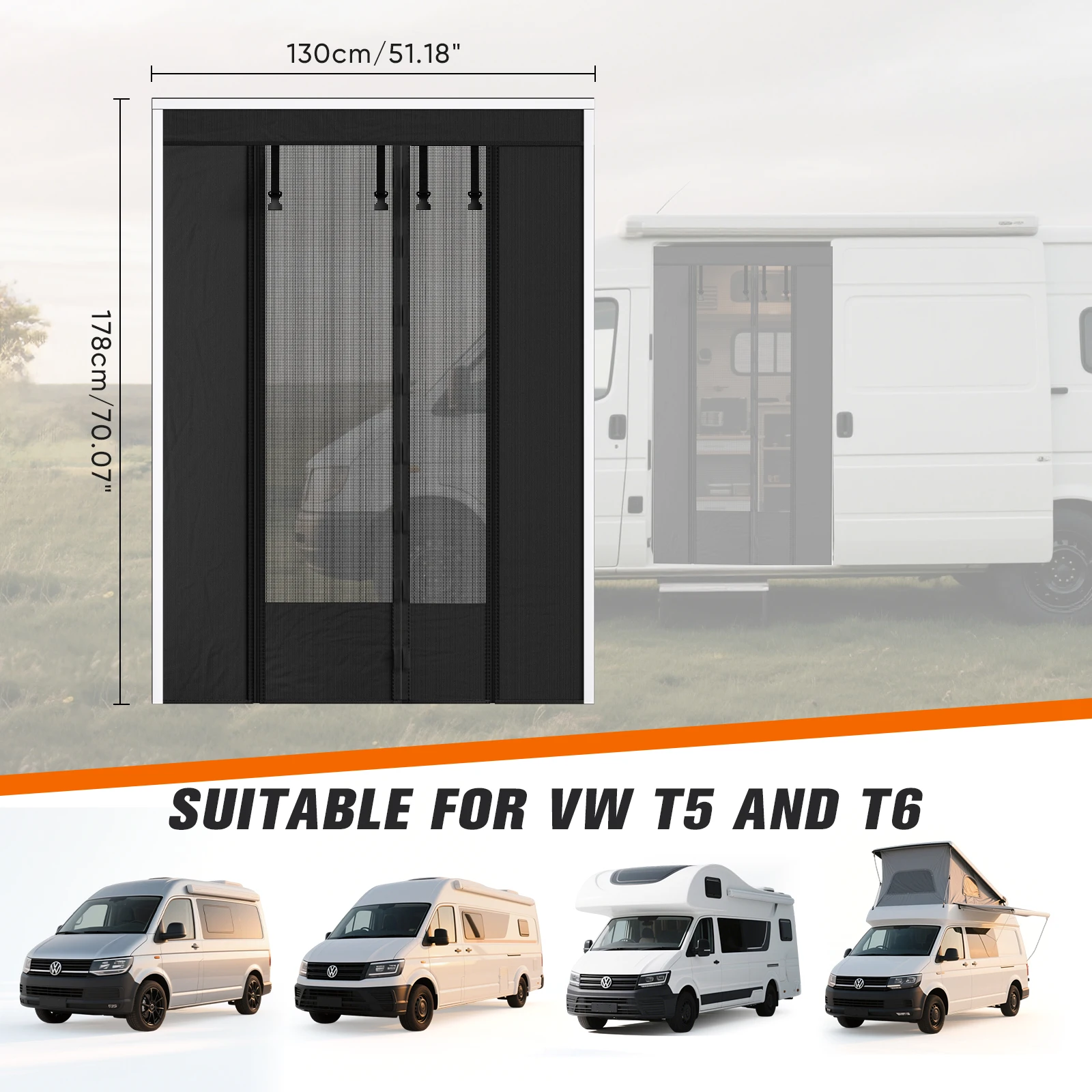 For Vw T5 T6 Sliding Door Magnetic Insect Mosquito Fly Screen Net Camper Automotive Interior LHD&RHD Anti-Mosquito Curtains