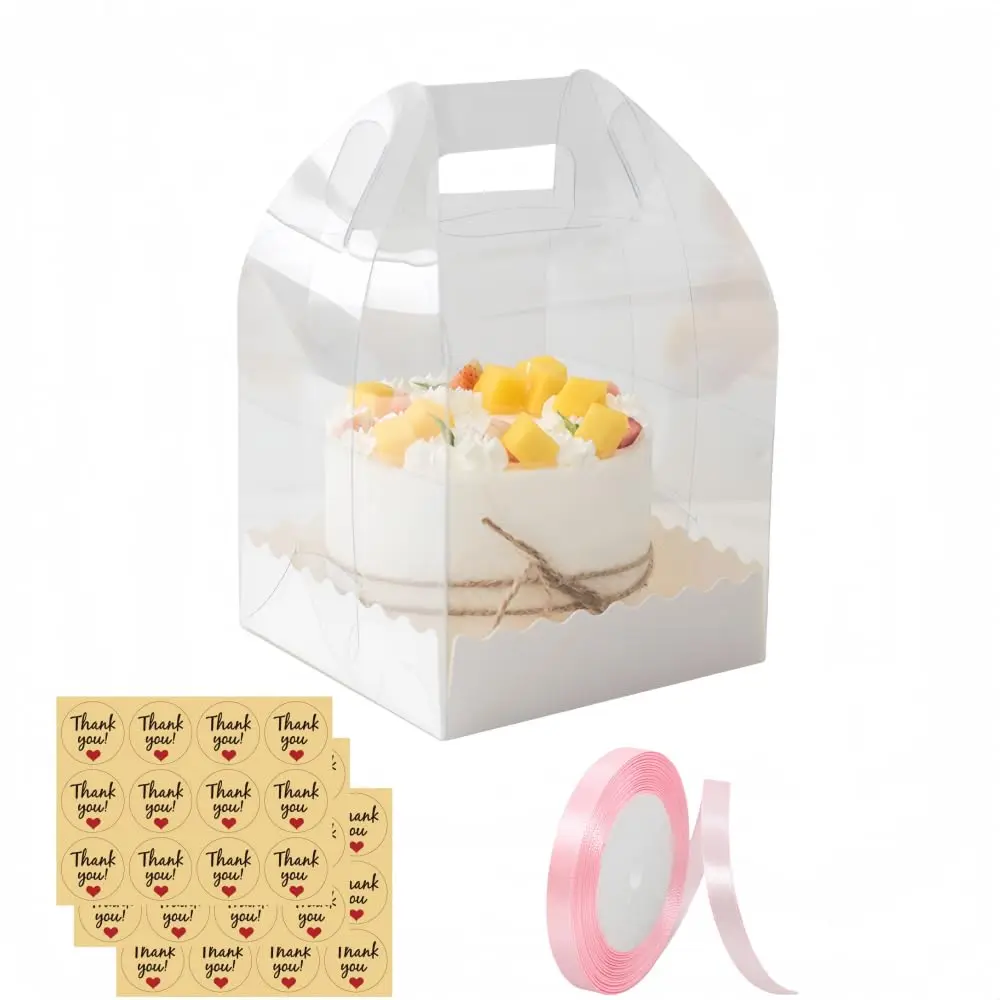 10 Cajas Transparentes para Pasteles con 10 Pegatinas y 1 Rollo de Cinta, Cajas de Panadería Transparentes de 5.5X5.5 Pulgadas, Mini Cajas de Plástico para Pasteles