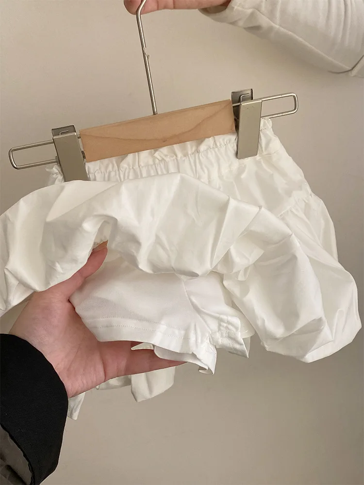 2025 Spring New White Flower Bud Skirt Girls Korean Fashion Letter Embroidered Versatile Skirt Pants Hollow Knit T-shirts