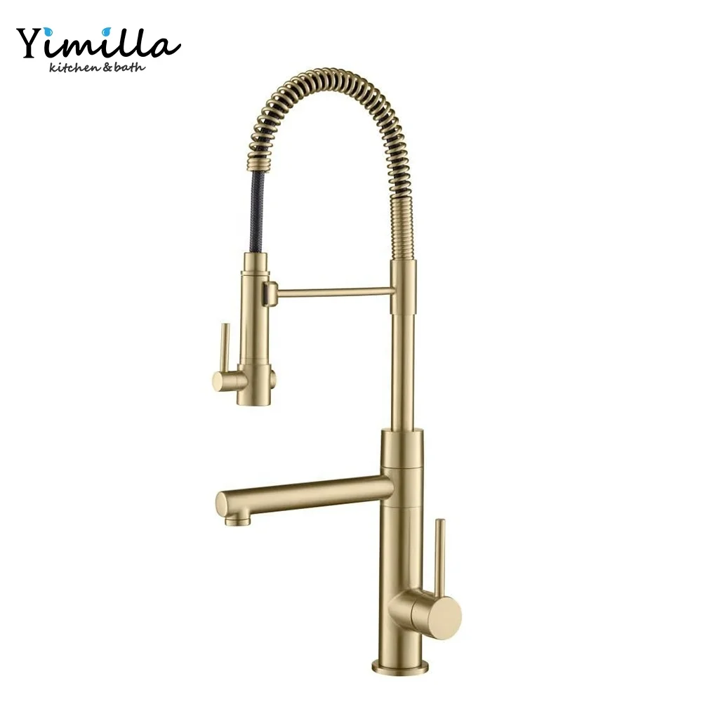 luxury design kitchen accessories brushed gold 304 stainless steel pull down mixer cold and hot kitchen sink faucet