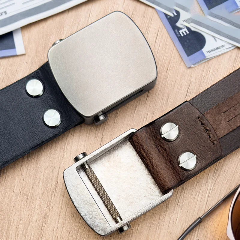 Men's And Women's Casual Simple Pure Titanium Automatic Roller Buckle First Layer Cow Leather Belt 3.5cm