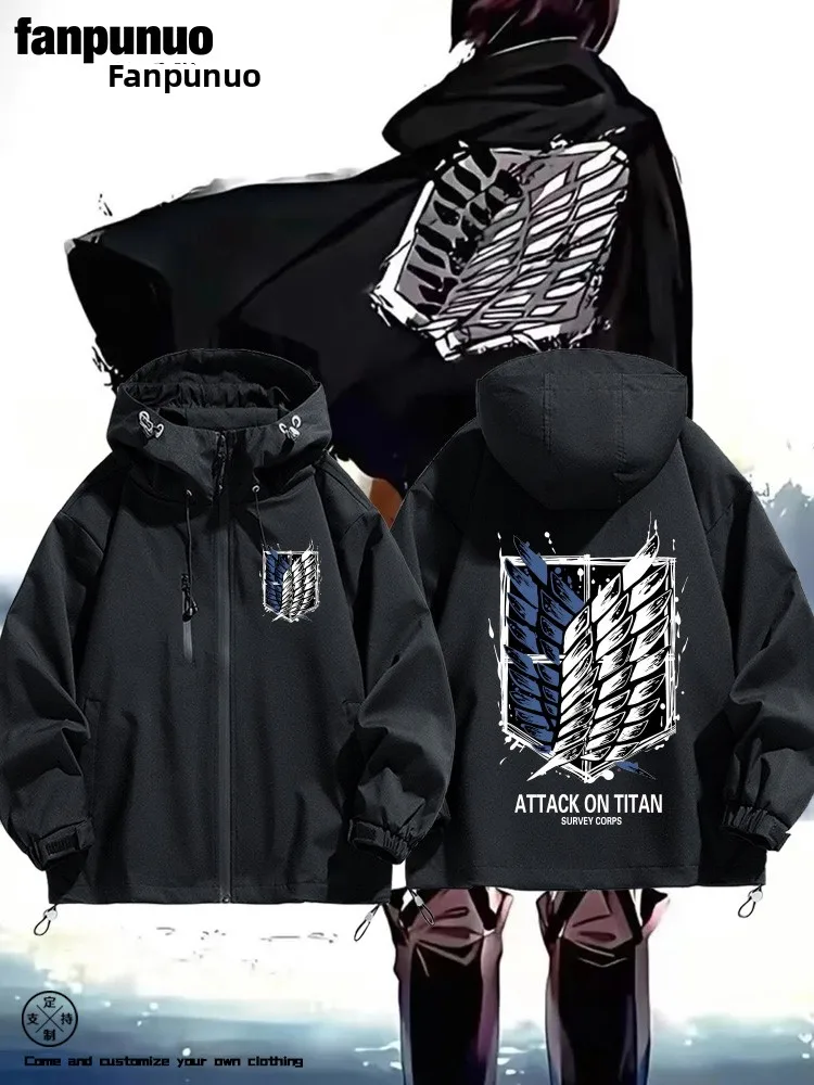 Attack on Titan Anime Cosplay Jacket Top Spring Autumn Men's Outdoor Fashionable Polyester Zipper Decorated Loose Fit Jacket