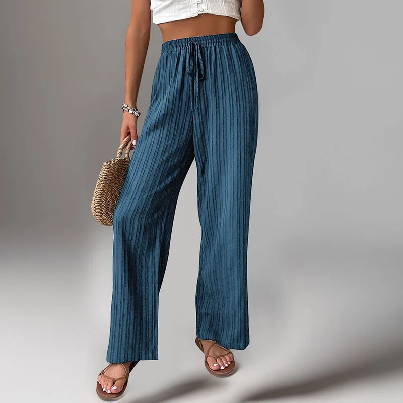 popular casual pants cross-border foreign trade 2025 autumn high waisted casual pants texture pleated straight leg pants