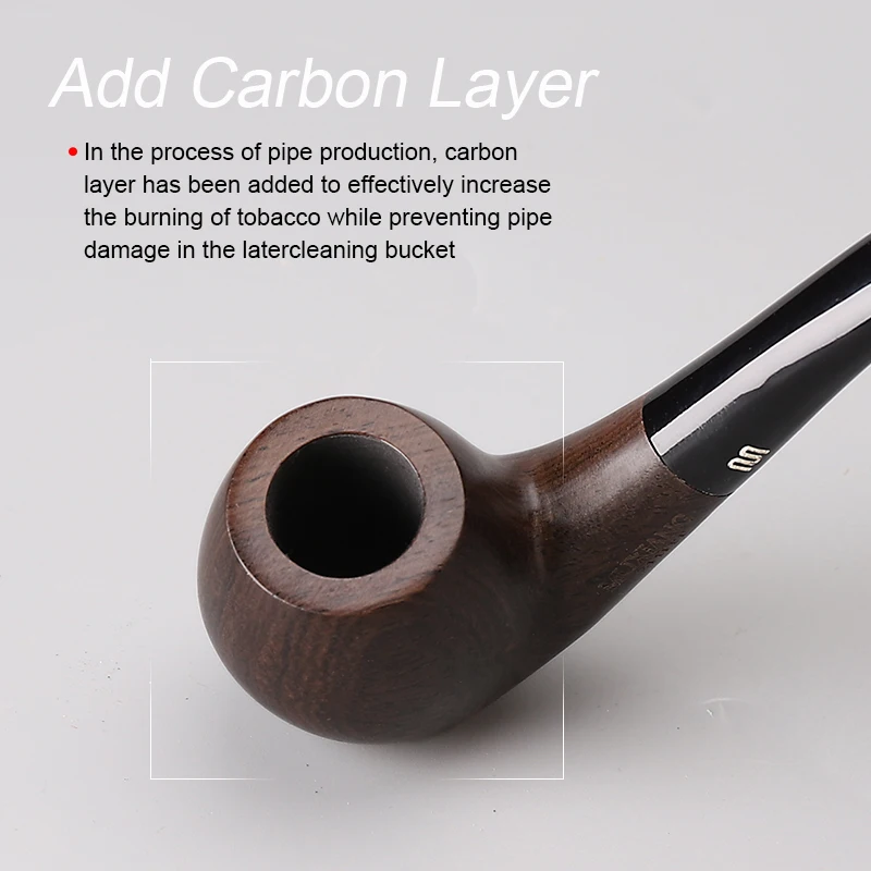Ebony Tobacco Pipe , Smoking Pipe with 10 type Cleaning utensils , 9mm Filter Blackwood Pipe , Curved handle acrylic mouthpi