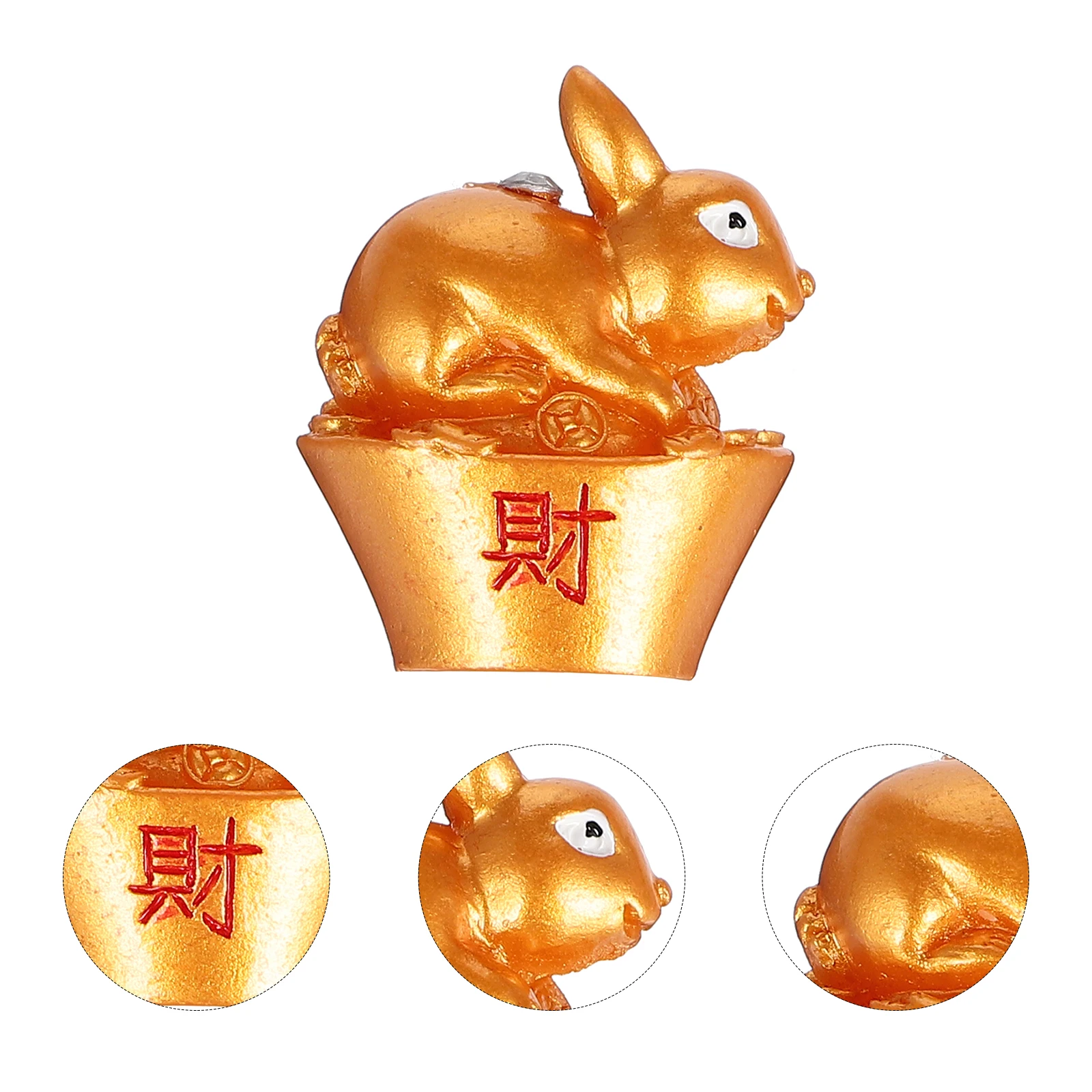 

5 Pcs Golden Rabbit Holding Yuanbao Plugin Bunny Cupcake Toppers Animal Chinese New Year Bunnies Decorations Mini