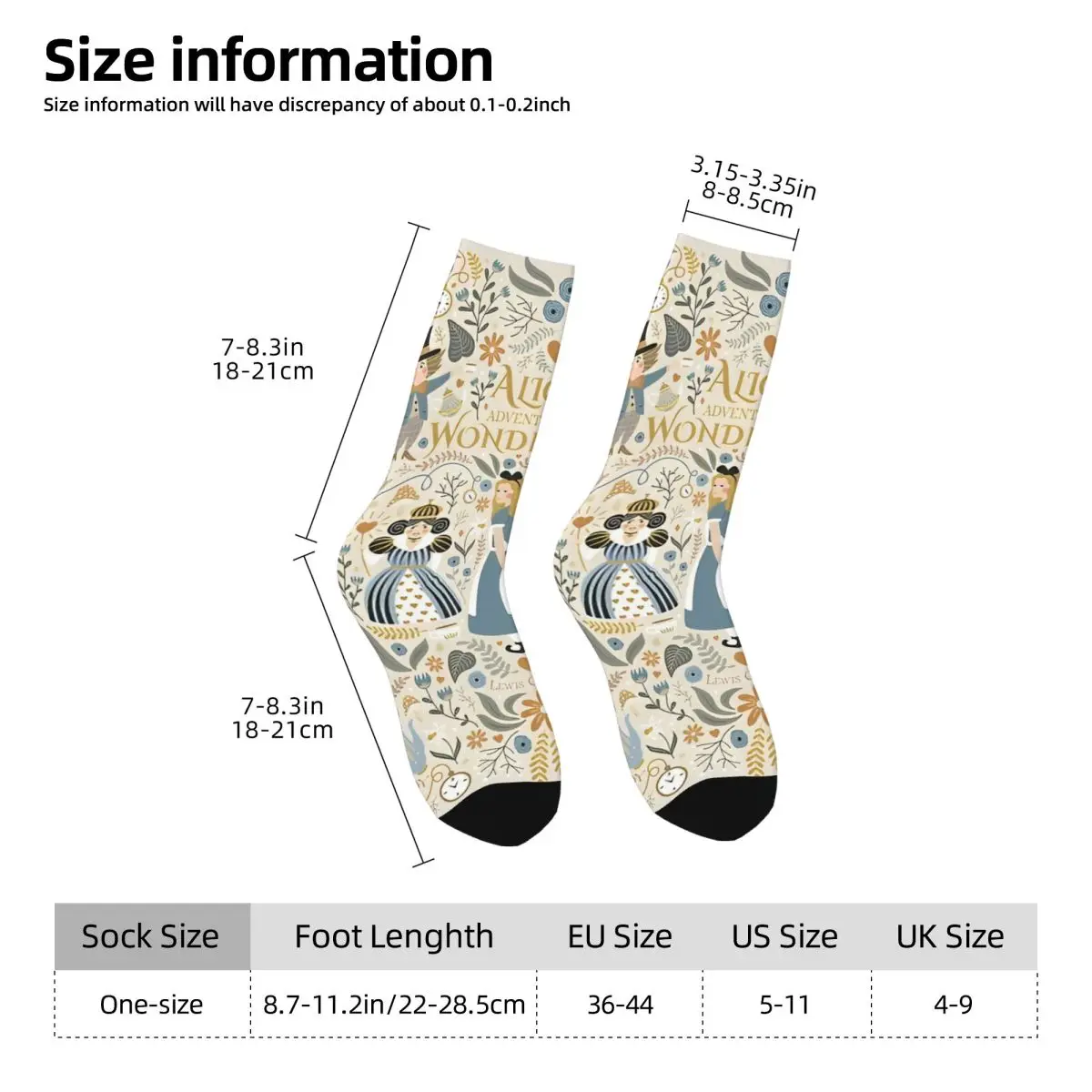 Alice's Adventures In Wonderland Socks Casual Stockings Men Comfortable Running Socks Autumn Printed Anti Sweat Socks