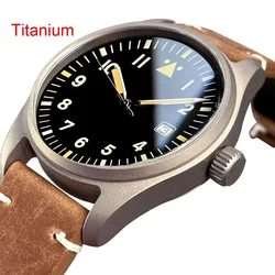 Reloj de cuero Vintage luminoso para hombre, pulsera con funda de titanio de 39mm, cristal de zafiro, 20ATM, buceo, NH35A, PT5000, piloto automático de negocios, 55,9g