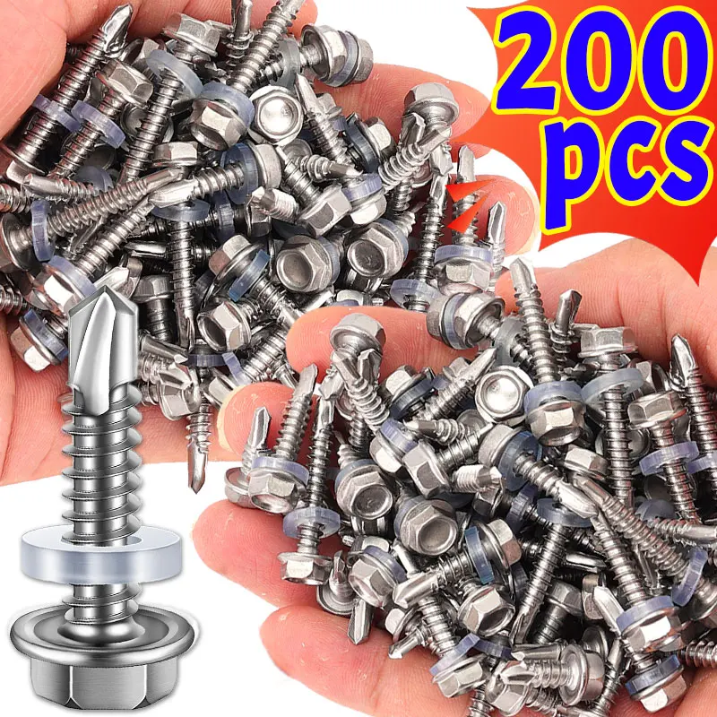 

200/20 шт. 410 саморезы из нержавеющей стали с шестигранной головкой, устойчивые к ржавчине, коррозионностойкие крепежные оборудование, автоаппаратные средства