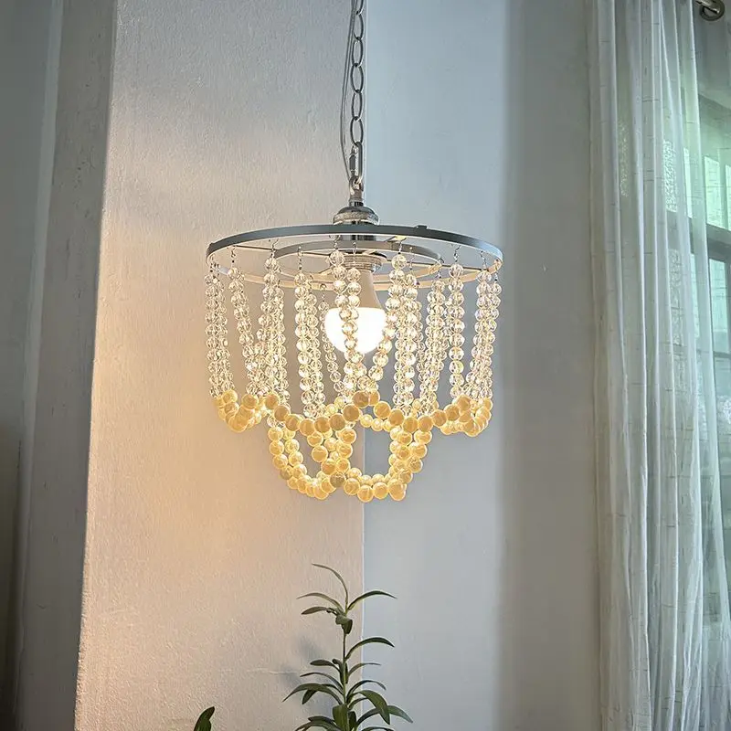 

American K9 Crystal Pendant Lamps Silver Gold Imitation Pearl Lights Bedroom Bedside Pendant Lamp for Living Room Aisle Hallway