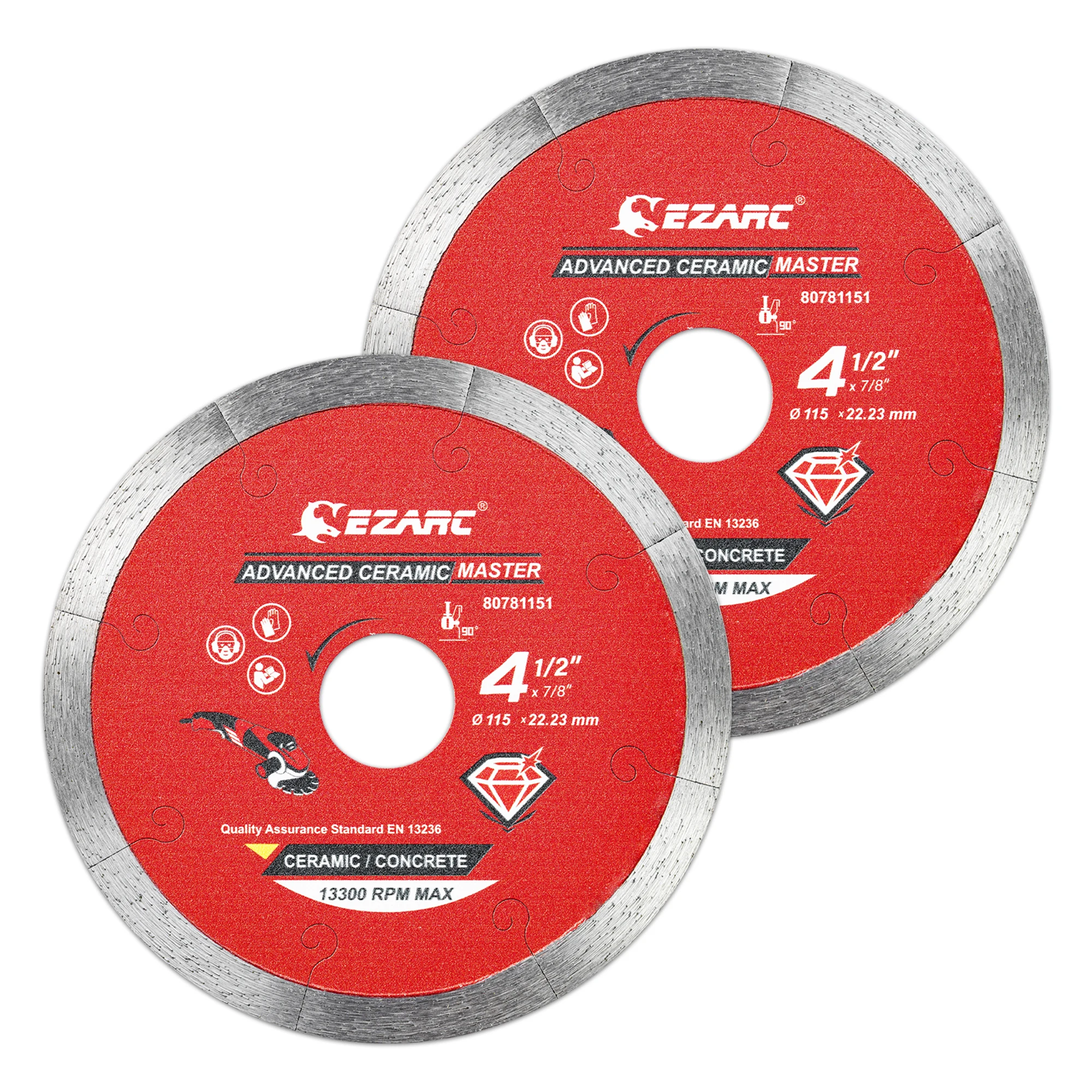 

EZARC 4.5 inch Diamond Cutting Blade, Diamond Porcelain Cutting Blades for Ceramic and Porcelain, Tile Blade Wet Cutting, 2pcs