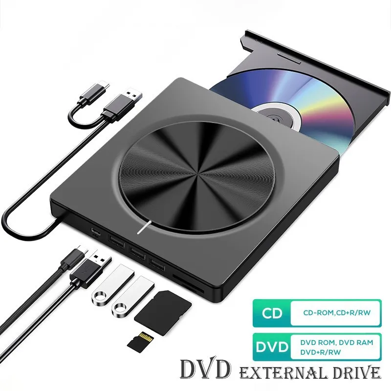 NEW 6 In 1 Burner Portable External USB3.0/Type-C Dvd-Rw Disc Optical Drive Dvd-Rom Burner Multifunction Dvd Drive, Durable