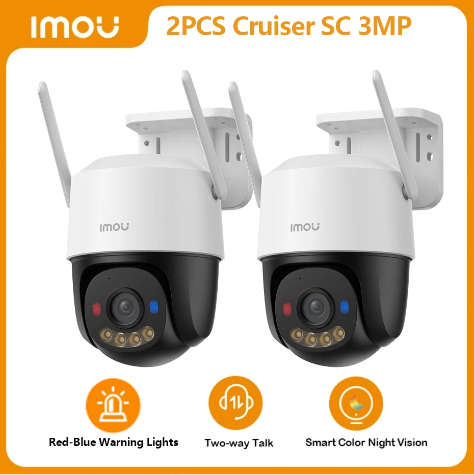 

2PCS IMOU Cruiser SC 3MP Warning Light Wi-Fi Camera Smart Color Night Vision IP66 Outdoor Security 360° PTZ Smart Auto Tracking