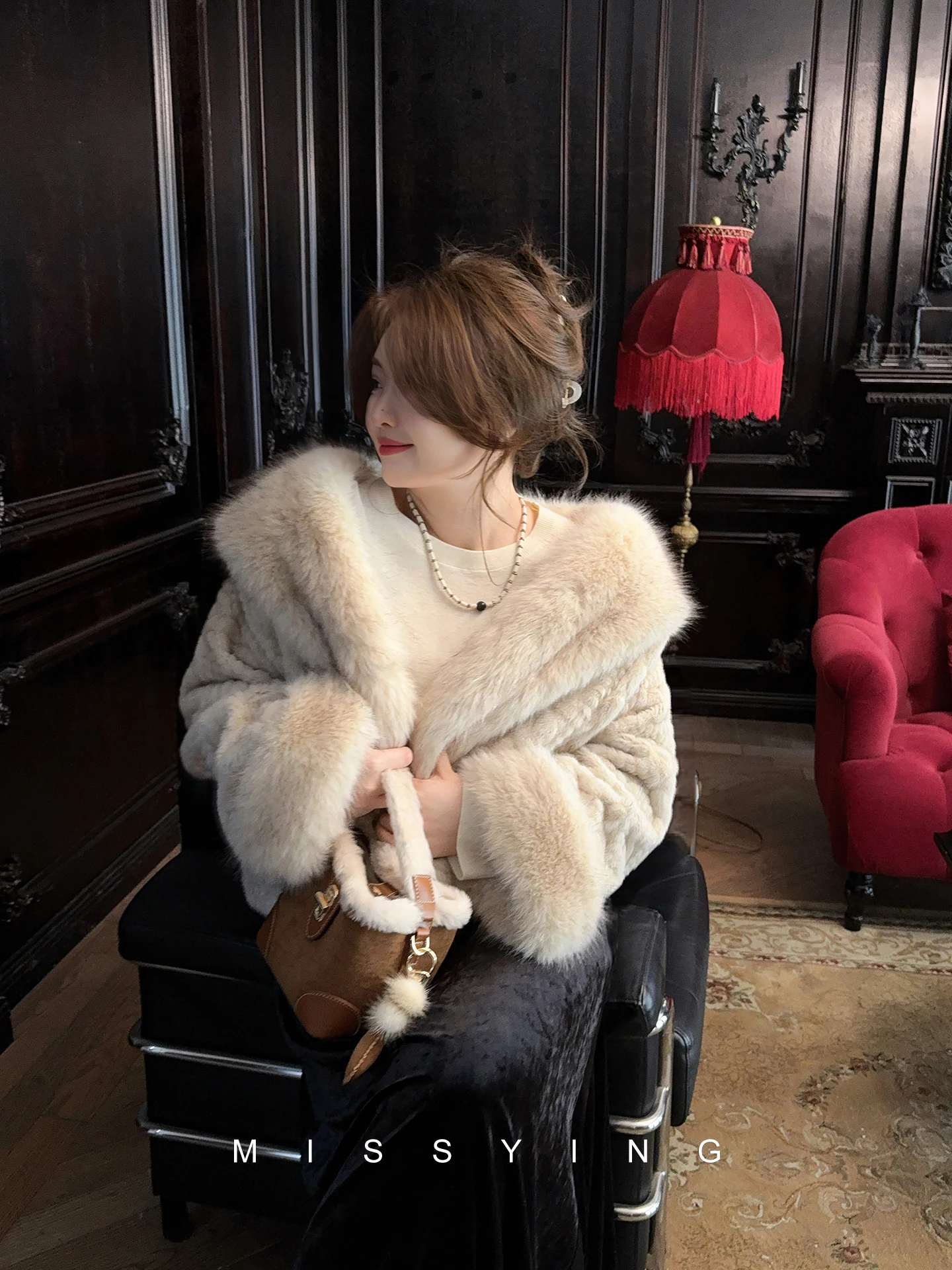 

Зимняя куртка Ele Apricot Fur Jaet большого размера, новая модель, из экологически чистой искусственной кожи, с отложным воротником, на молнии