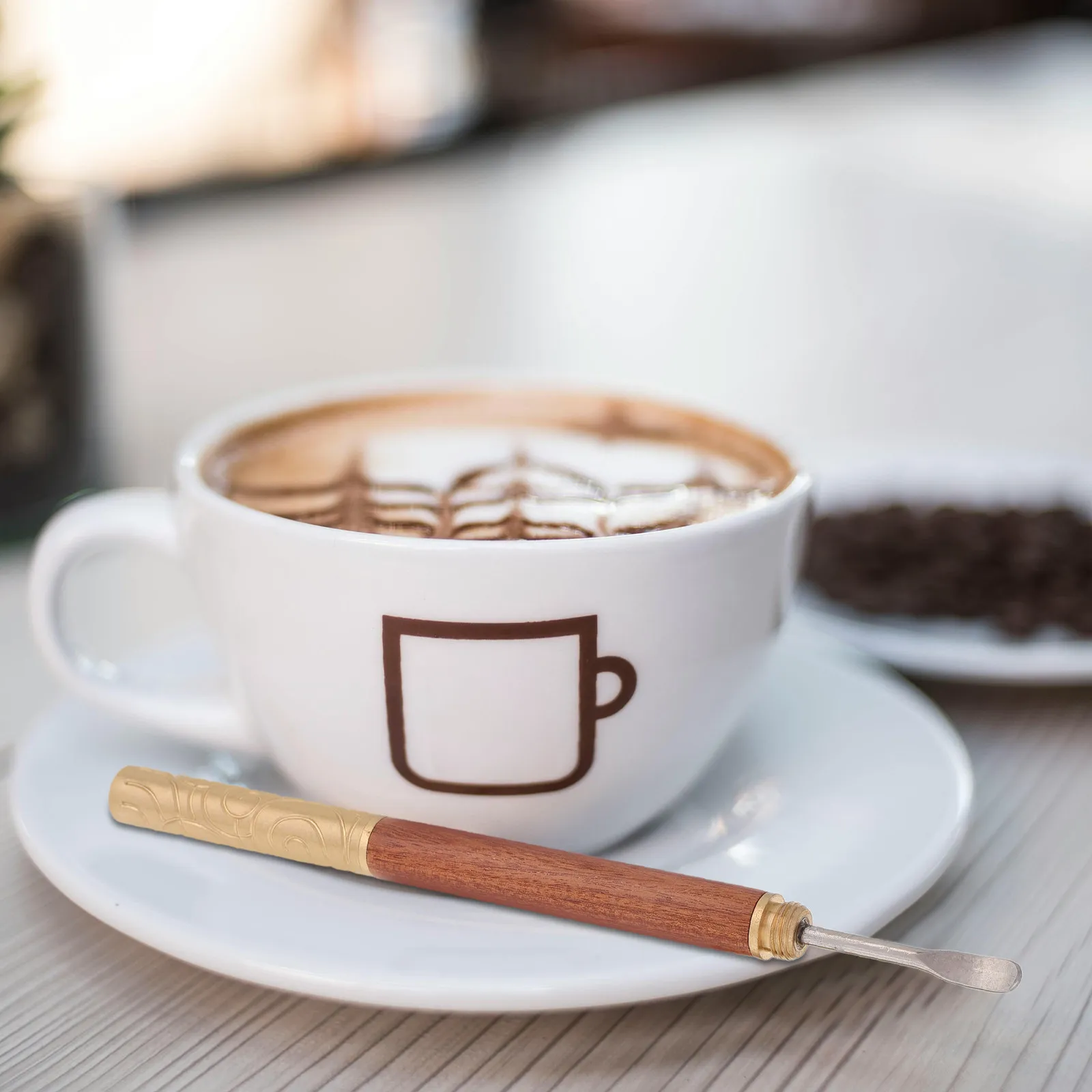 Wooden Handle Stainless Steel Latte Art Needle for Coffee Drawing Carving and Stirring Milk Froth Espresso Powder Dispensing