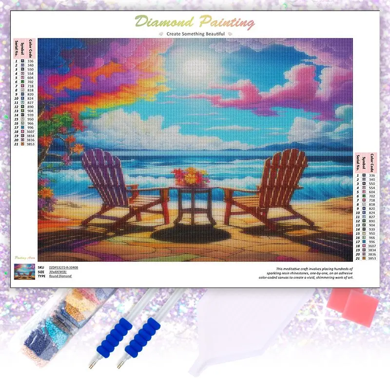 

CHENISTORY 5D DIY Diamond Art Painting Kits Scenery Of Seaside Lounge Chairs Diamond Mosaic Embroidery Decoration For Home