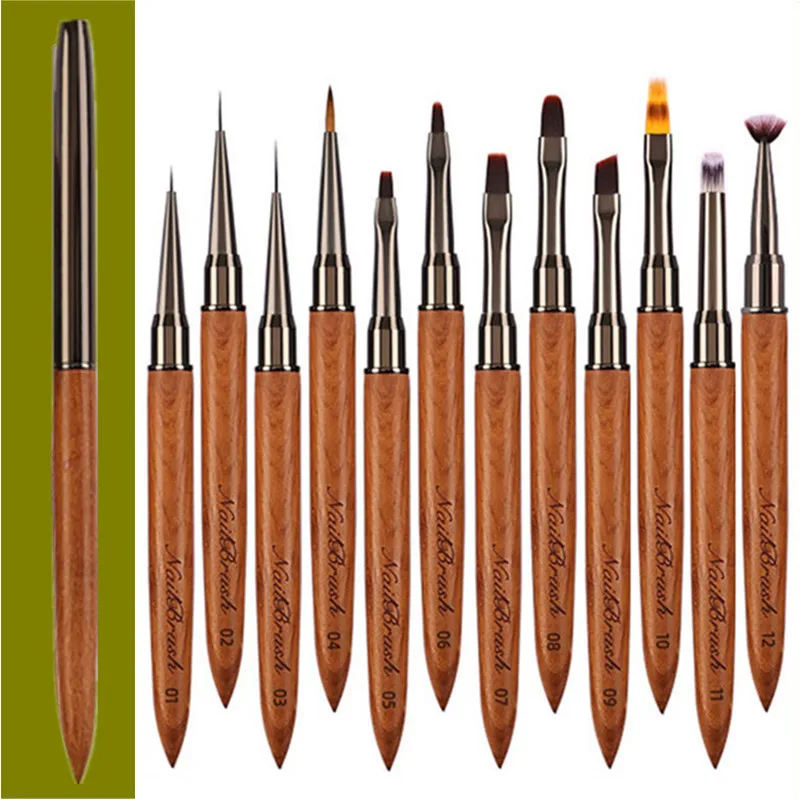 1/12개 네일 아트 브러쉬 12개 네일 라이너 브러쉬 네일 페인팅 펜 아크릴 UV 젤 브러쉬 크리스탈 옴브레 매니큐어 도구 네일 브러쉬