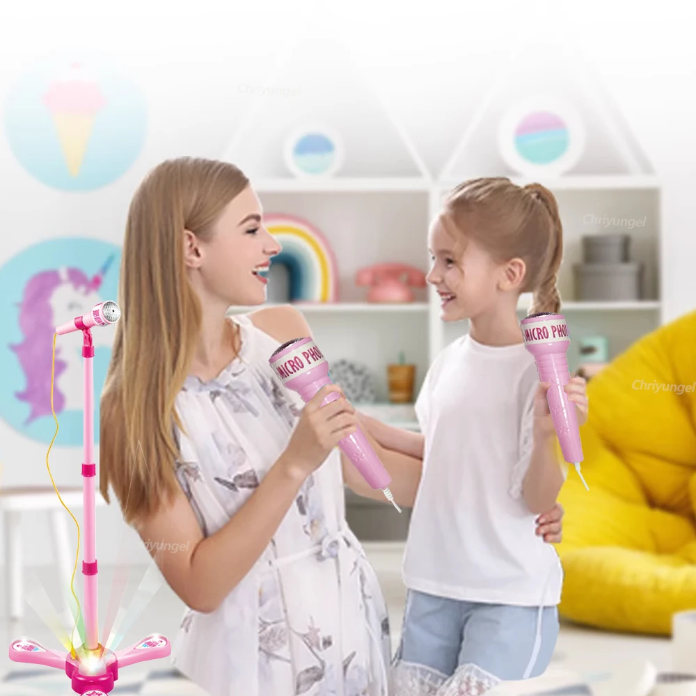 Kids Microphone with Stand Height Adjustable Sing Machine Karaoke Mic for Children Music Instrument Educational Toy for Girl Boy