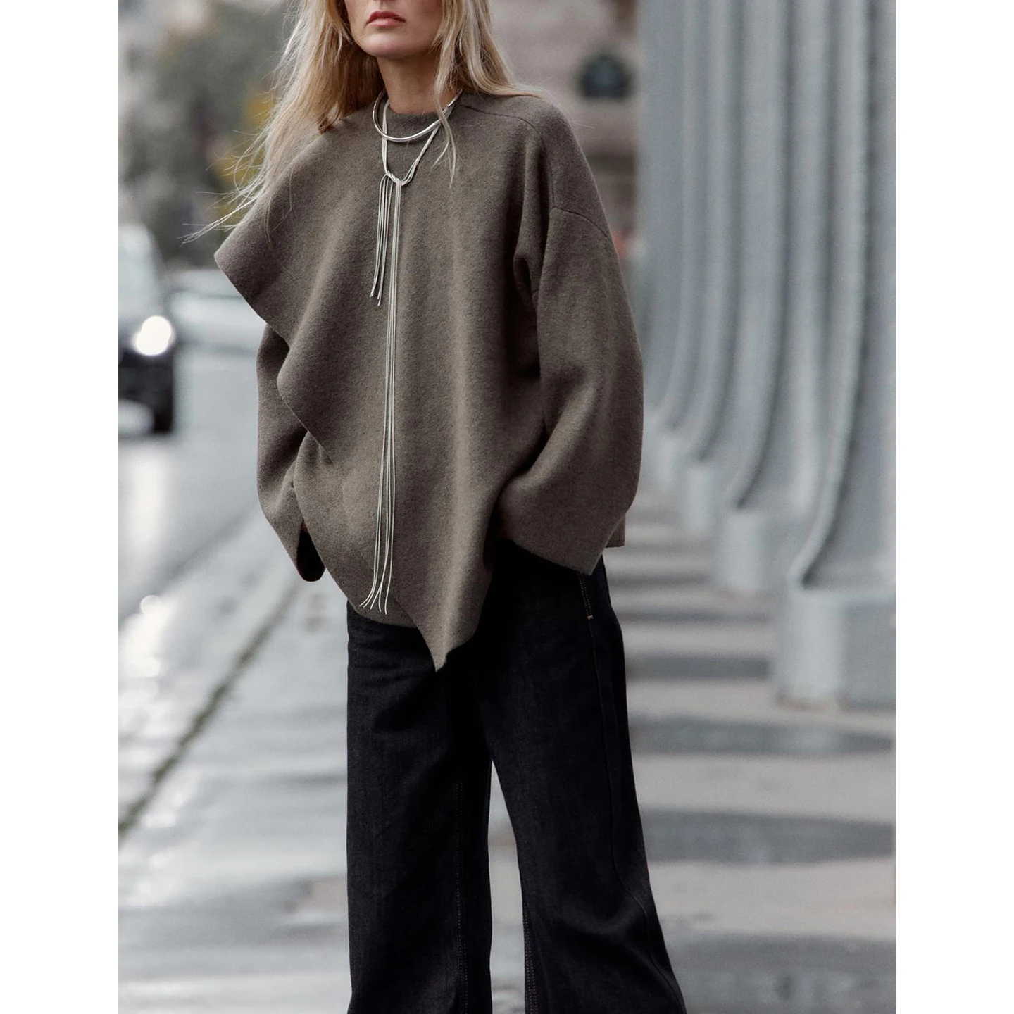 

Autumn Winter New Arrival Women's Casual Long Sve Knitted Coat ort Sle Scarf Matching Jaet Polyester Fiber 00%