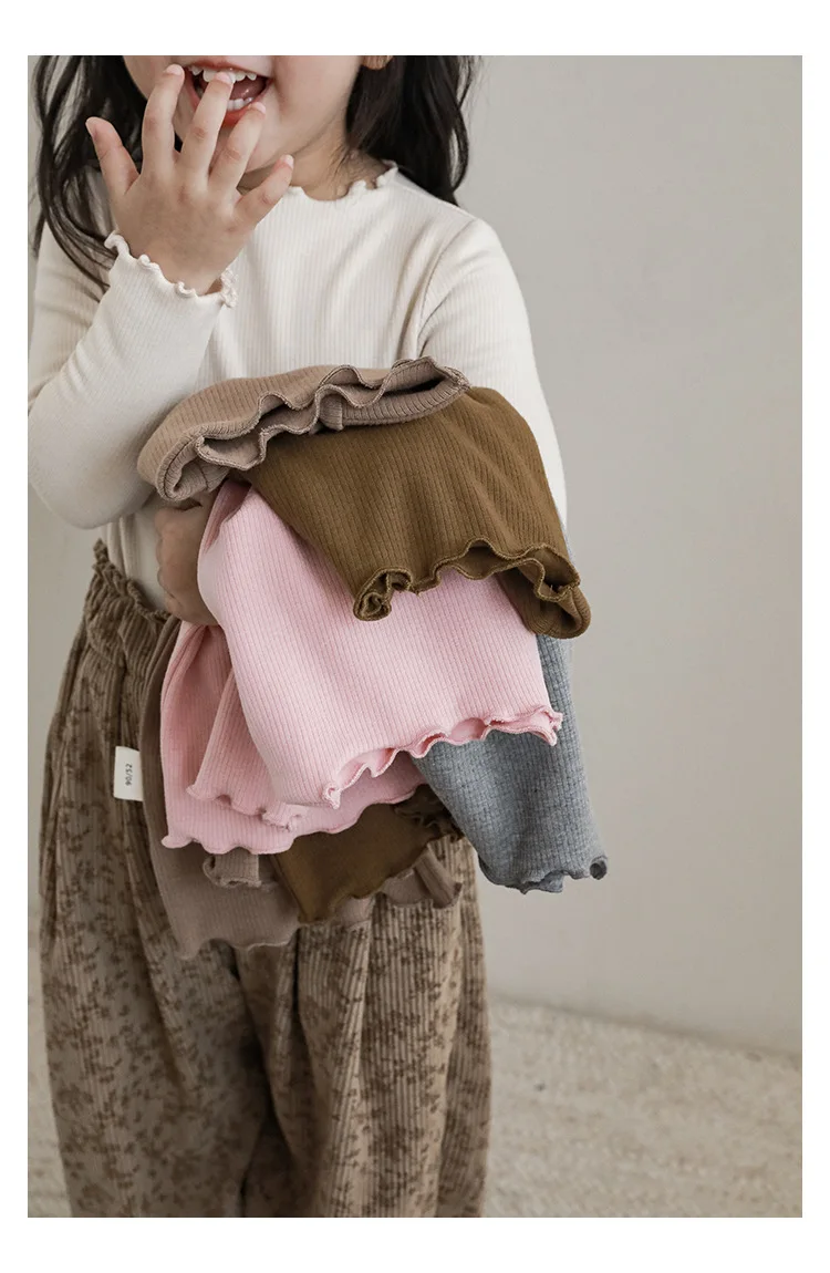 Schickes Rüschen-Spitzen-Rollkragen-Oberteil für Kleinkind-Mädchen, Weiche Stretch-Bluse aus Kunstwolle mit Langen Ärmeln, Lässiges Alltagsshirt für Kinder – Detail 15