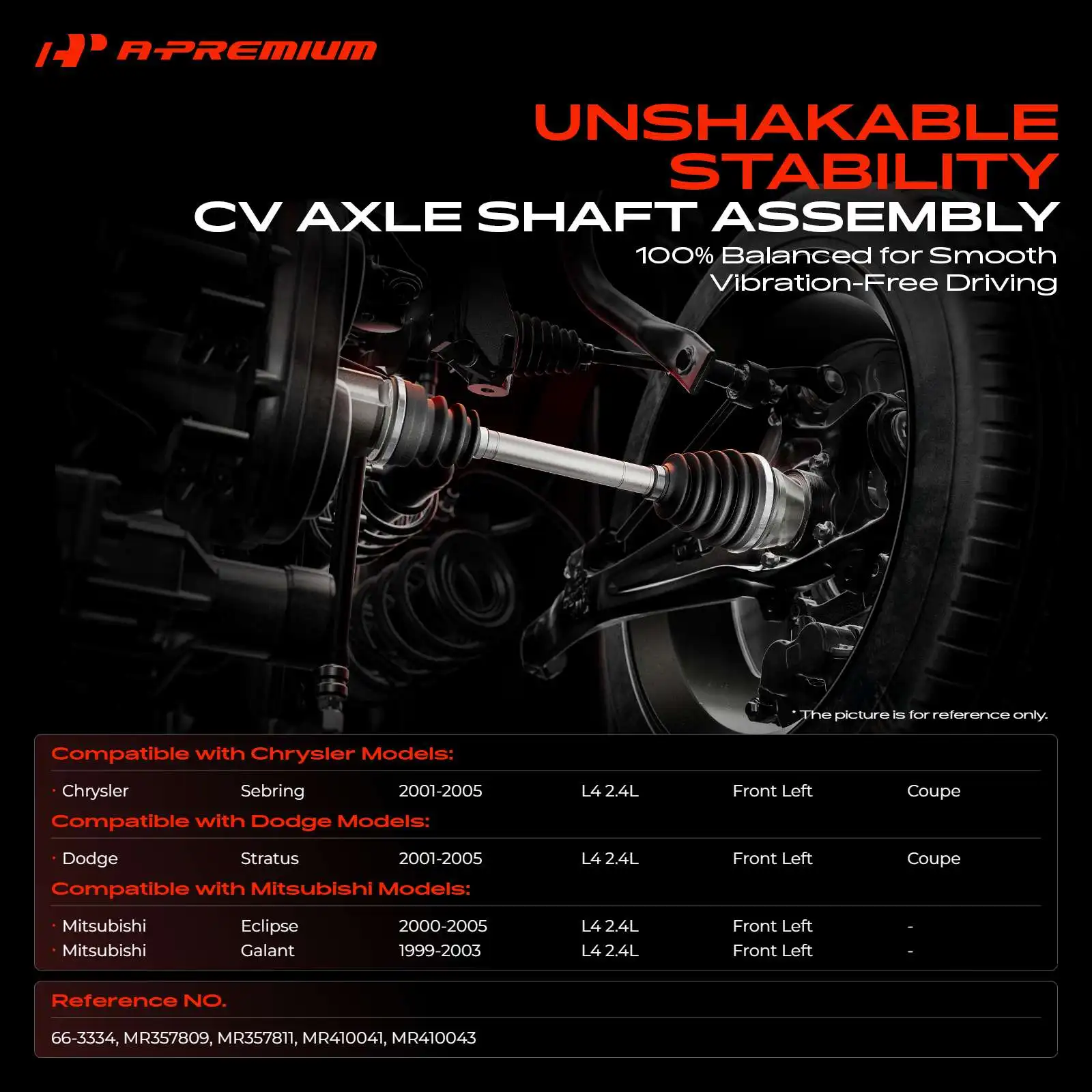 A-Premium Front Driver Side CV Axle Assembly for Chrysler Sebring 2001-2005 Mitsubishi Eclipse 2000-2005 Galant 1999-2003