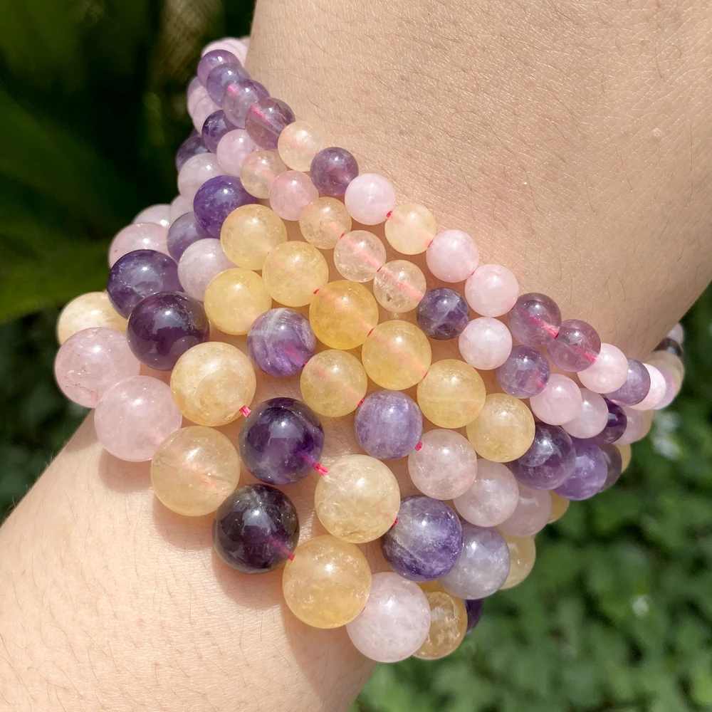Natural Stone Beads Round Morganites Tourmalines Aquamarines Jades Quartzs Crystals Spacer For Jewelry Making DIY Bracelet