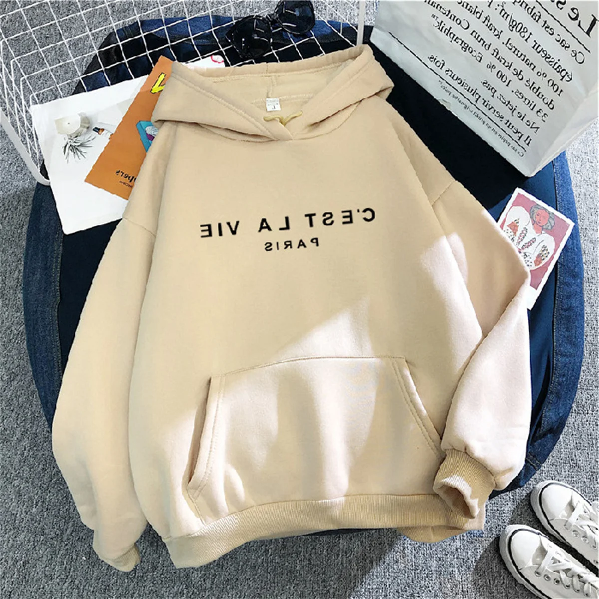 Letter Print Women\'s Hoodie Loose All Match Tops Long Sleeve Simple Hoodies Harajuku Sweatshirts Casual Streetwear 2024 New In