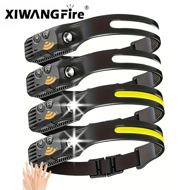 1-10PCS Sensor Led Headlamp USB Rechargeable LED Flashlights XPE+COB Torch Camping Waterproof Head Light for Fishing Lantern