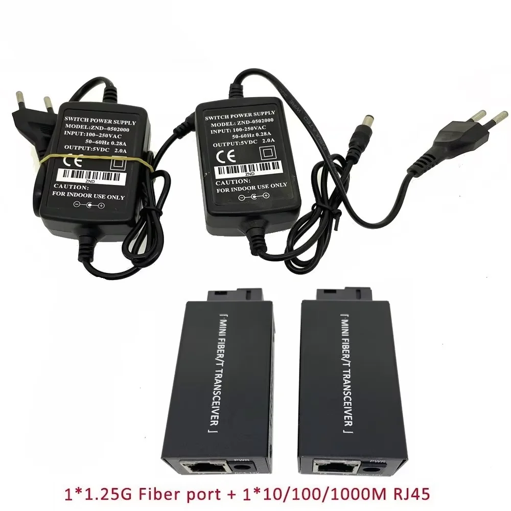 1 Pair Gigabit 100/1000M A/B SC Ethernet Fiber Switch Media Converter Rj45 Optic Transceiver 20KM Fibra Switch with Power Supply