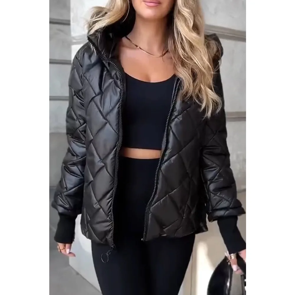Herbst und Winter Neue Mode Kapuzen-Modejacke Lose Langarm Patchwork Baumwolljacke Damen Winterjacke Gesteppter Mantel – Detail 11
