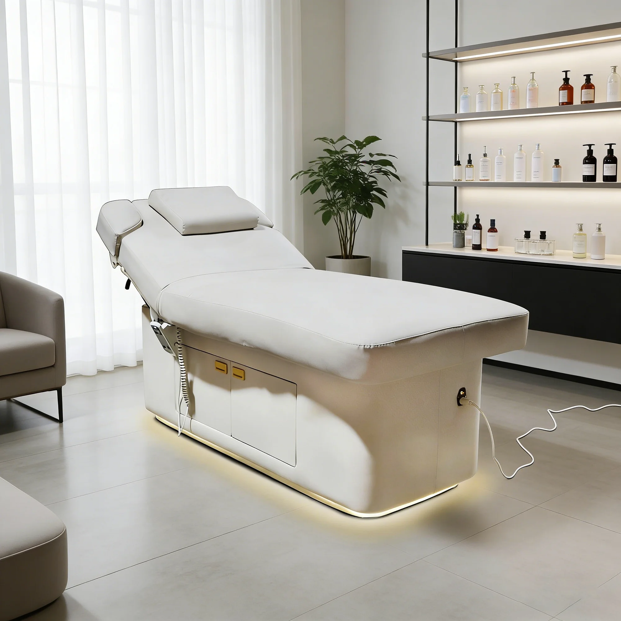 Electric Beauty Bed with Cabinet Storage  Heating Facial Bed 2 Motors Adjustable Massage Table for Salon Spa Aesthetic Clinic