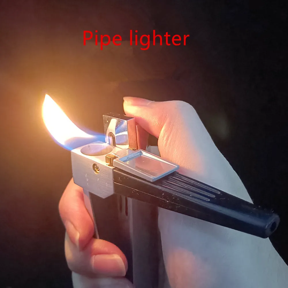 New Portable Pipe Lighter Built-in Pipe Stand Refillable Butane Window Lighter with Angled Soft Flame Gas Lighter（No Gas）