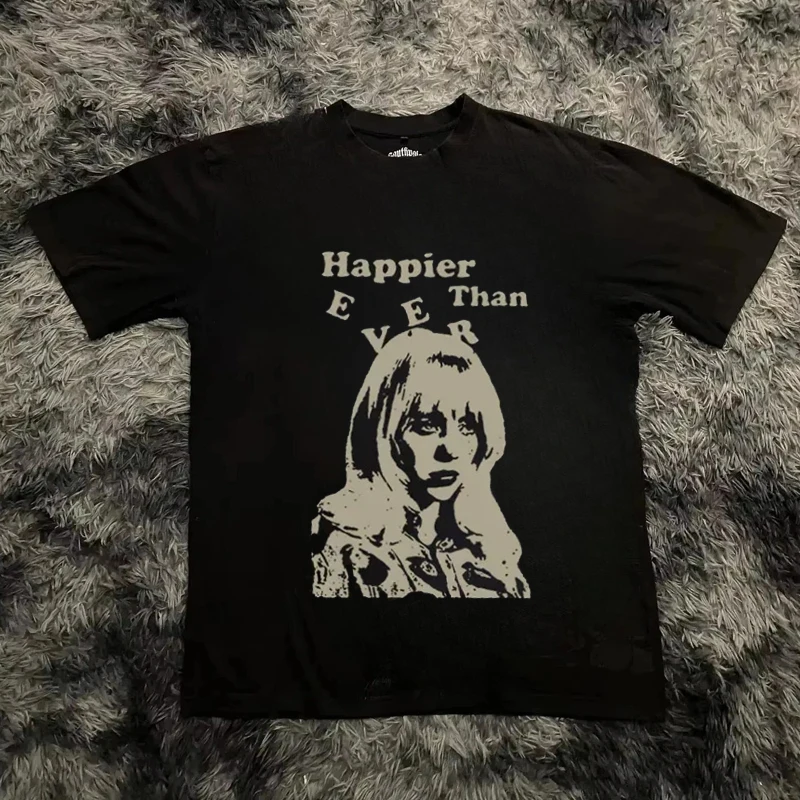 Hip Hop Streetwear T-shirt Men Women Loose Short Sleeves T-shirt Harajuku Y2k Ever Happy of Ever Print Short Sleeves Top Tees