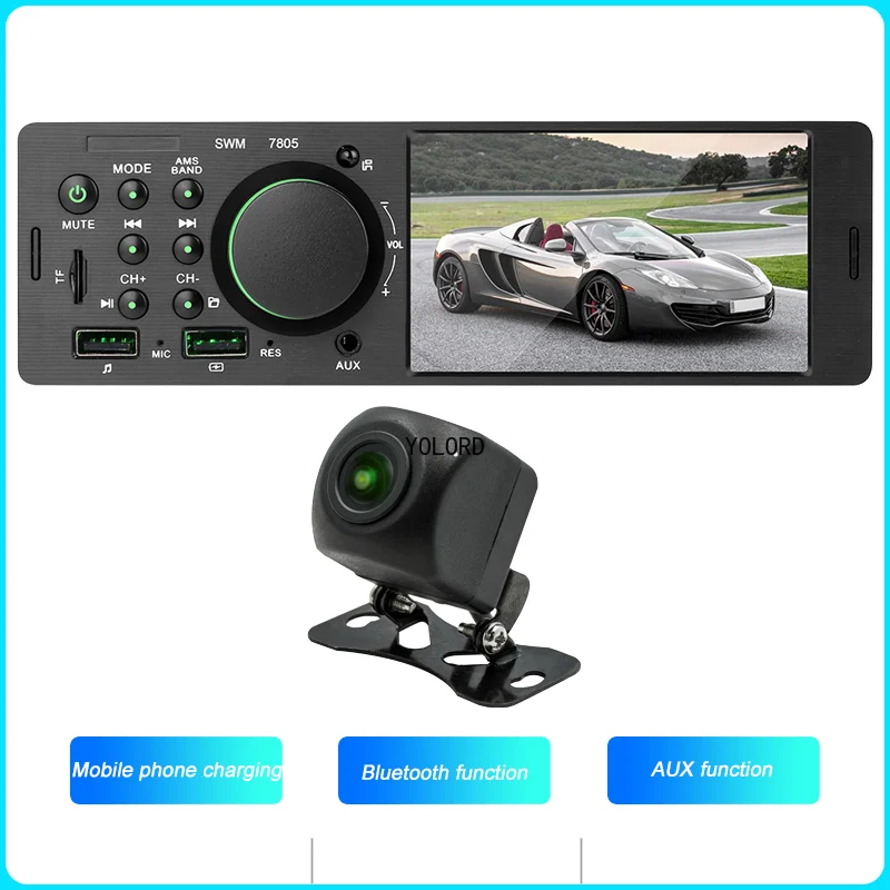 1 DIN 4 Inch Car Radio Button Colorful Light Bluetooth Music Hands-Free MP5 Player TF USB Charging Remote Control Audio ISO